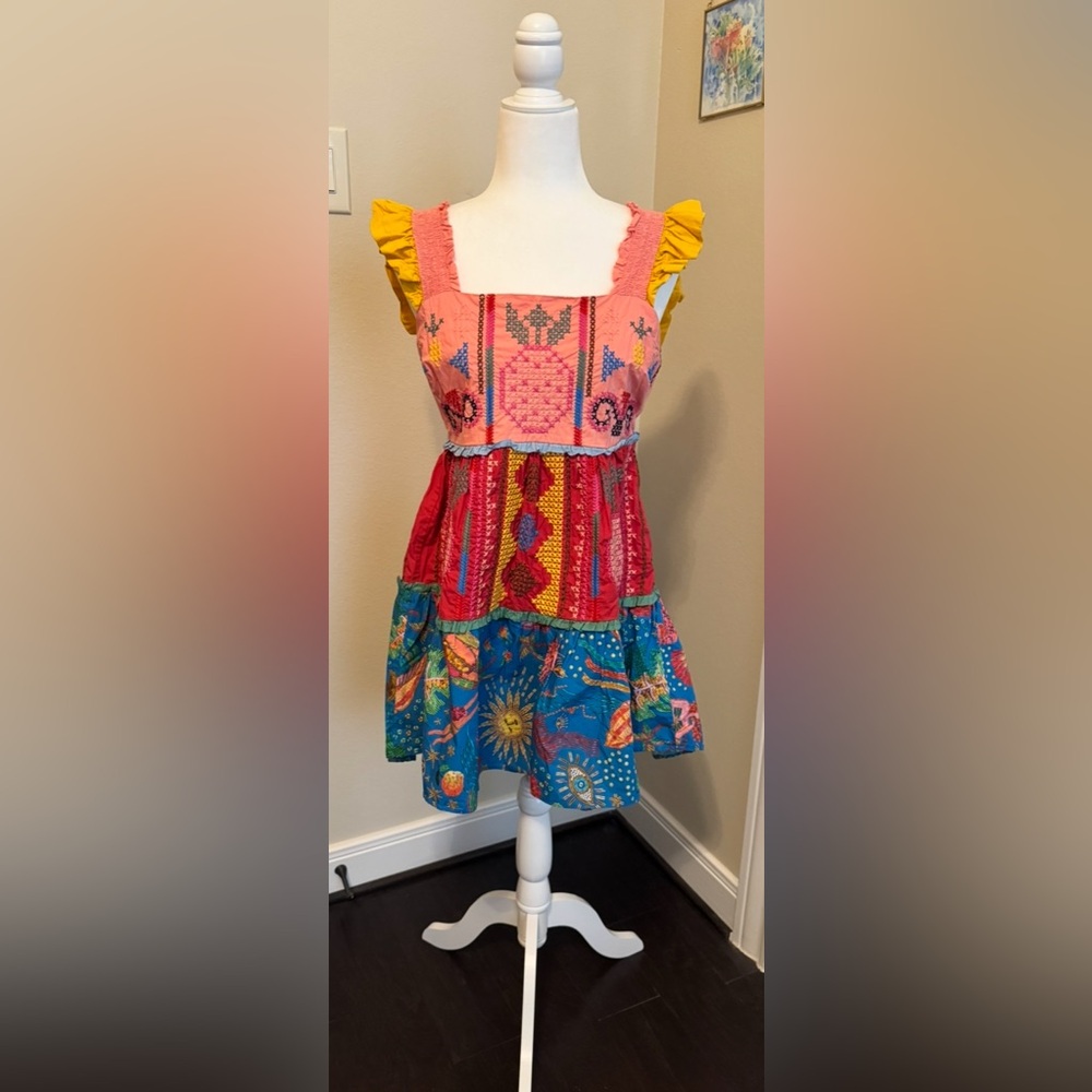 Farm Rio Colorblocking Embroidered Mini Dress Size Medium - Picture 4 of 10